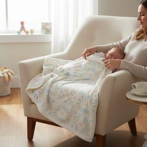 VTG Pastel Floral Lap Blanket‎ Throw Soft Cottage Pink Blue Biederlack Coquette